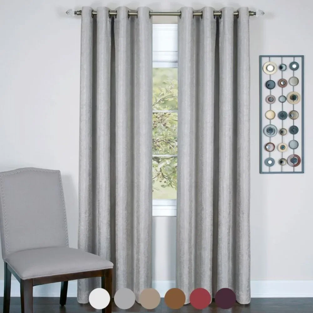 Gray Solid Textured Window Blackout Curtain Line Panel with 8 Grommets (1.5